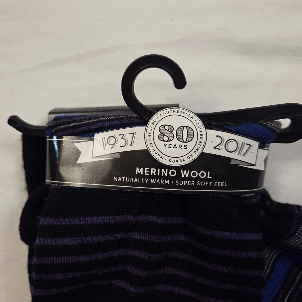 Pantherella Merino Wool Men's Socks Medium Soft Blue Black Grey Made in England